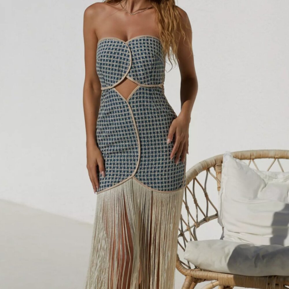Azulu Joaquina Strapless Fringe Midi Dress size XS